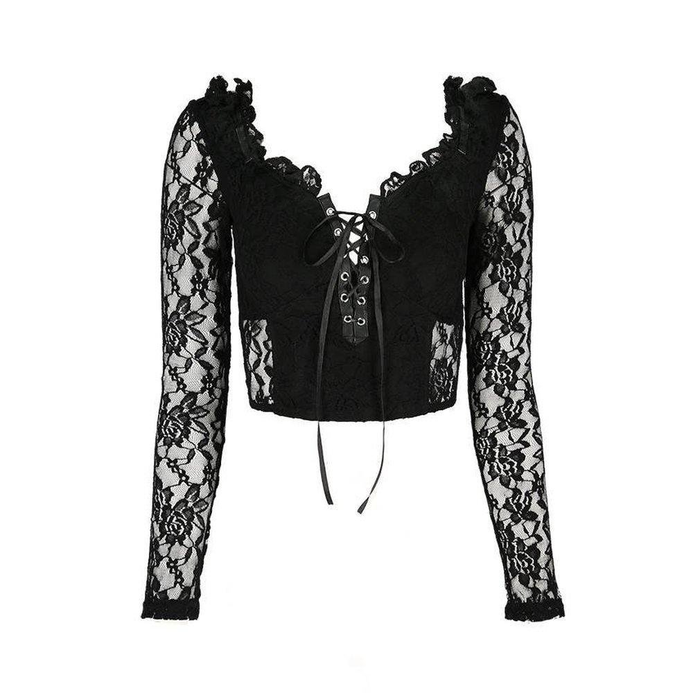 Restyle - Gothic Cropped Lace Crop top - Noir